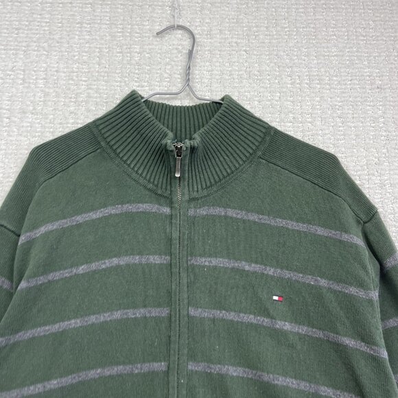 Tommy Hilfiger Men's Full Zip Sweater Jacket Size XL Forest Green Striped Casual - Picture 2 of 14